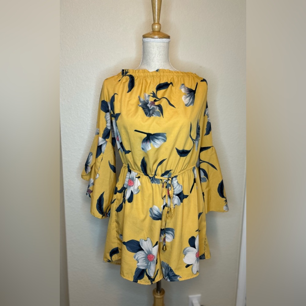 Floral, yellow romper